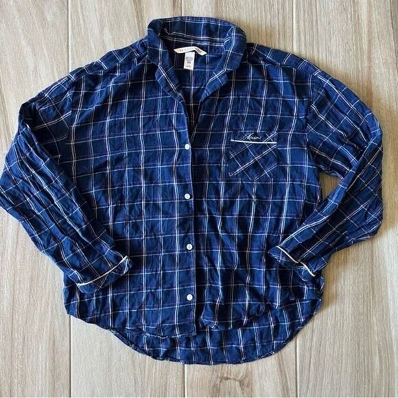 VICTORIA’S SECRET Button Down Flannel Pajama Top Size Large - Picture 1 of 4